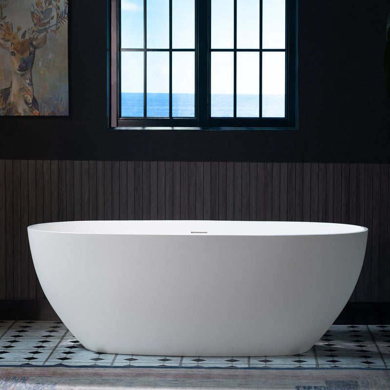 WOODBRIDGE 63 in x 35-3/8 in solid surface stone resin freestanding bathtub in Matte White (closest matching family photo)