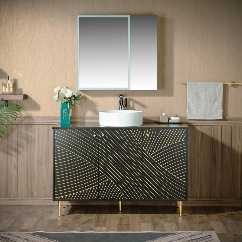 WOODBRIDGE Dubai-BG-48FW wall mounted floating vanity in matte black with gold accents