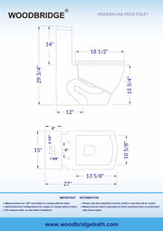 WOODBRIDGE T-0020 Deluxe Square Design One Piece Toilet