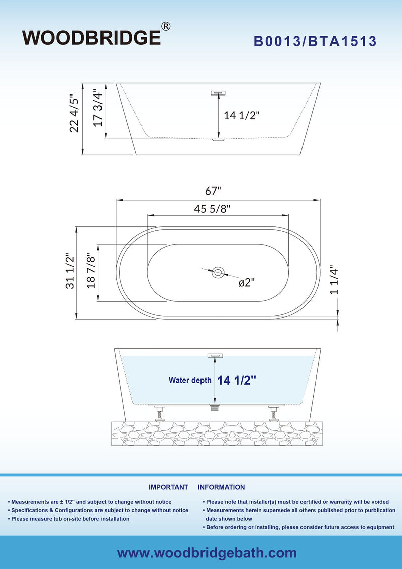Woodbridge 67" Freestanding Bathtub B0013