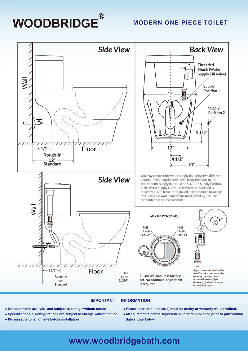 Woodbridge T-0018 Dual Flush Elongated One Piece Toilet with Soft Closing Seat