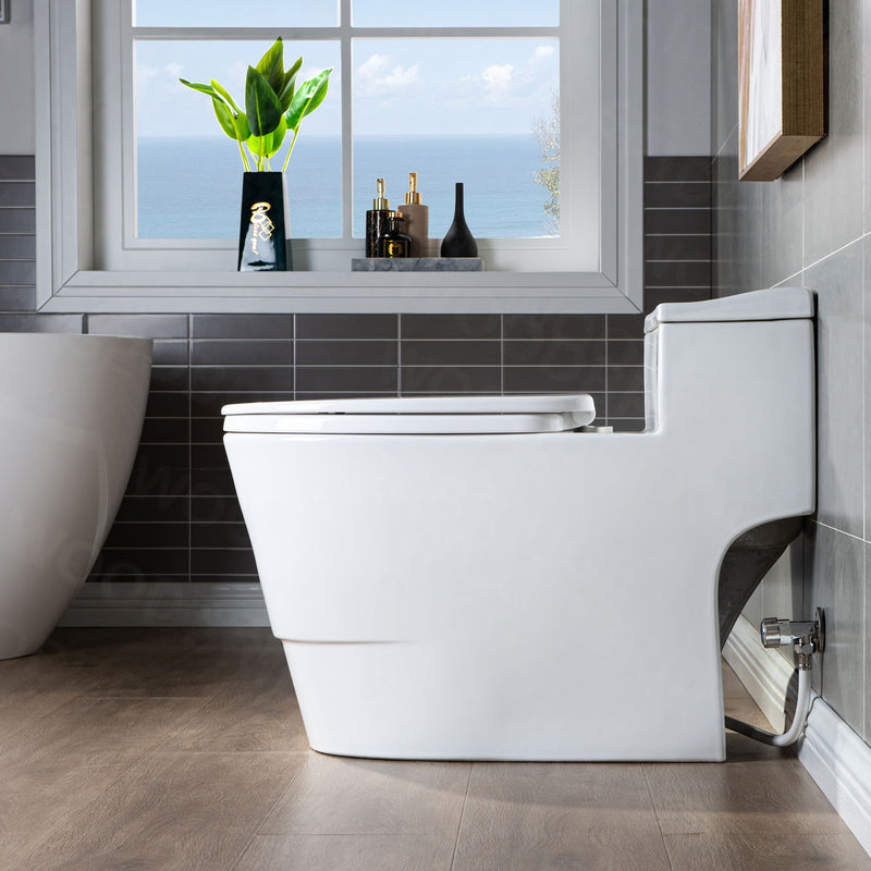 Woodbridge T-0018 Dual Flush Elongated One Piece Toilet with Soft Closing Seat