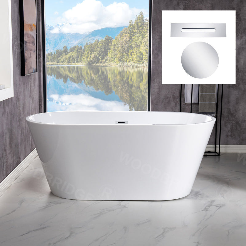 Woodbridge 54 inch freestanding bathtub with chrome drain and overflow B1702