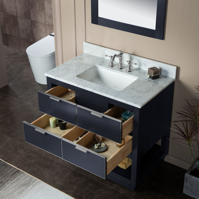 Woodbridge Venice 42 Vanity with Brushed Nickel Trim and Carrara Marble Top