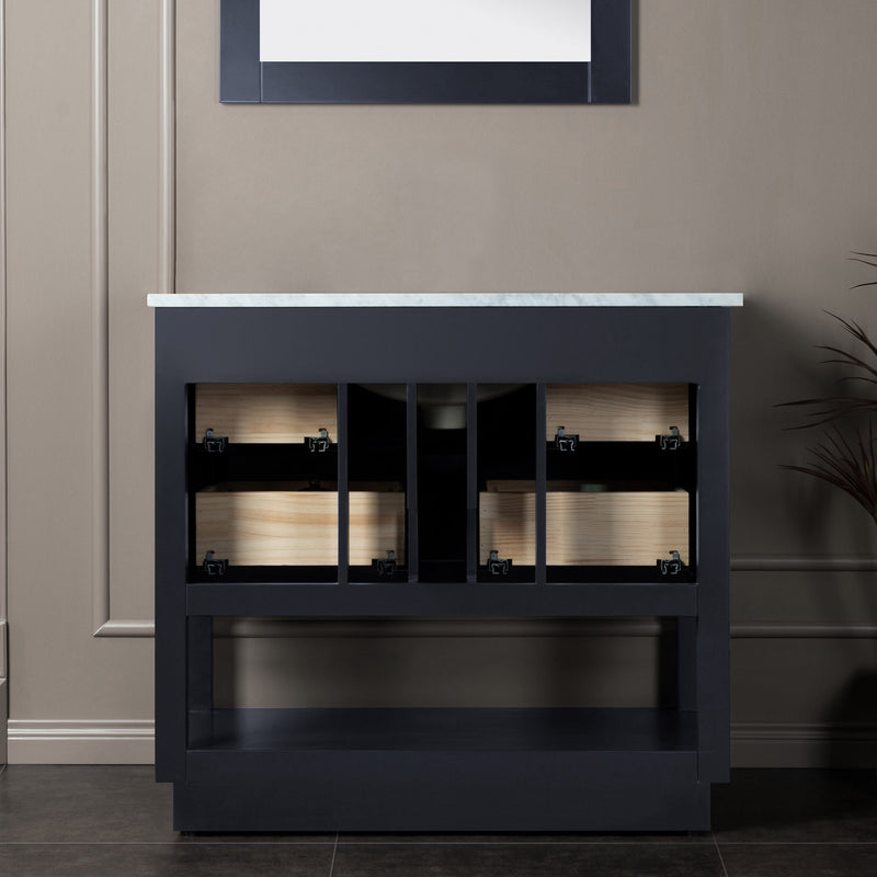Woodbridge Venice 42 Vanity with Brushed Nickel Trim and Carrara Marble Top