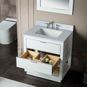 Woodbridge Venice 30 Vanity with Brushed Nickel Trim and Carrara Engineered Stone Top