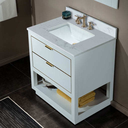 Woodbridge Venice 30 Vanity with Gold Trim and Carrara Engineered Stone Top