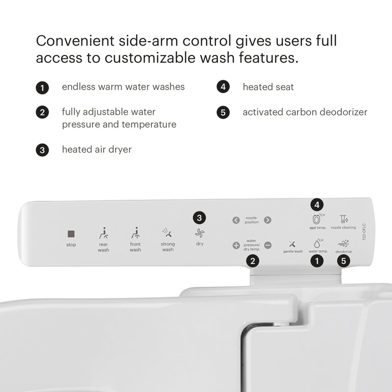 Brondell Swash Thinline T22 Commercial Bidet Toilet Seat with Open Front Less Cover and Side Arm Control