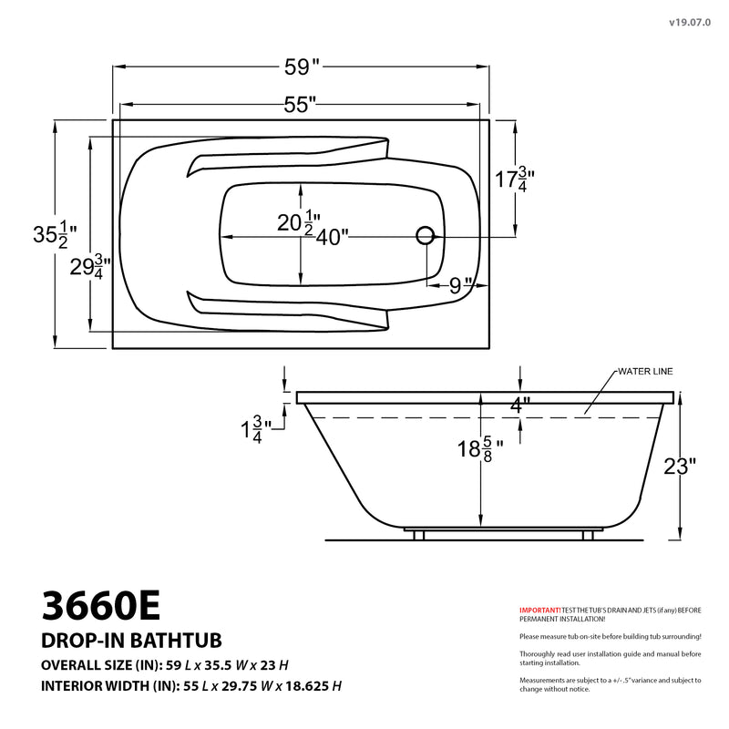 Atlantis Whirlpools Eros 36 x 60 Rectangular Whirlpool Jetted Bathtub