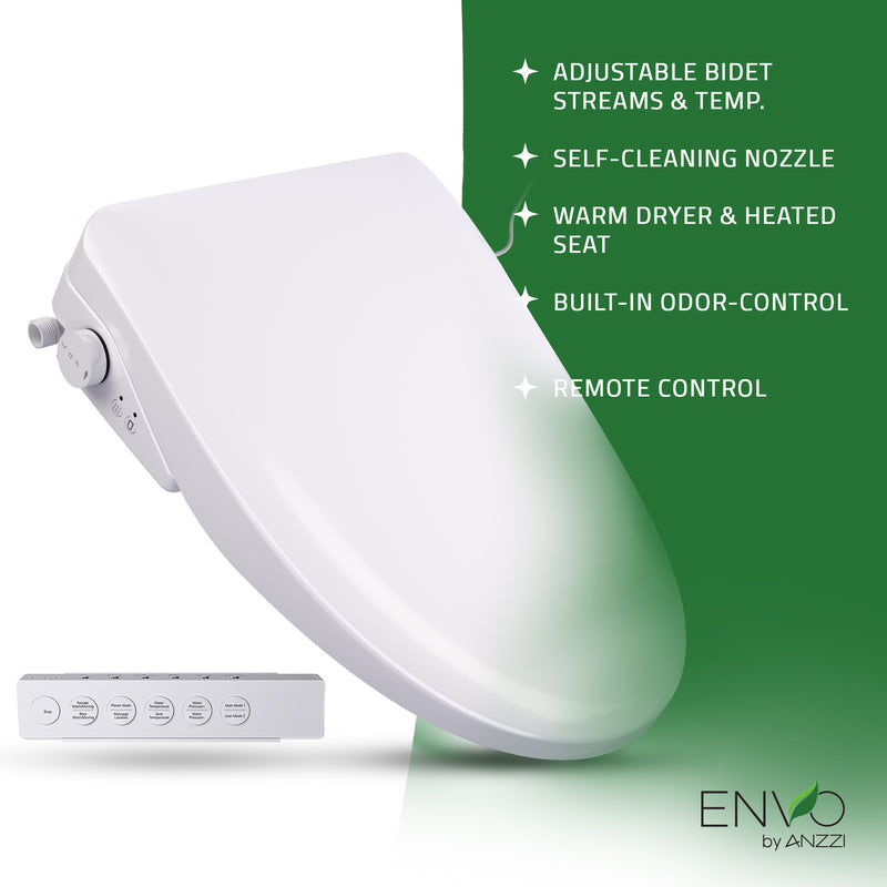ANZZI Electric Bidet Seat, Elongated, with Heated Seat, Warm Water Wash, and Wireless Remote