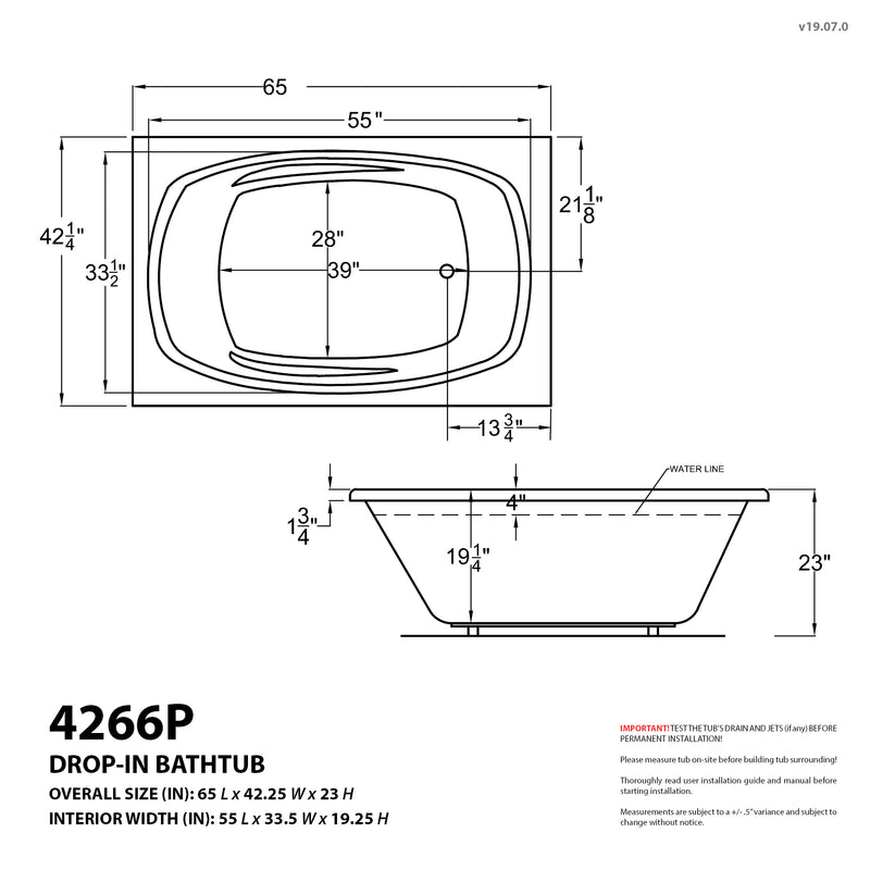 Atlantis Whirlpools Polaris 42 x 66 Rectangular Whirlpool Jetted Bathtub