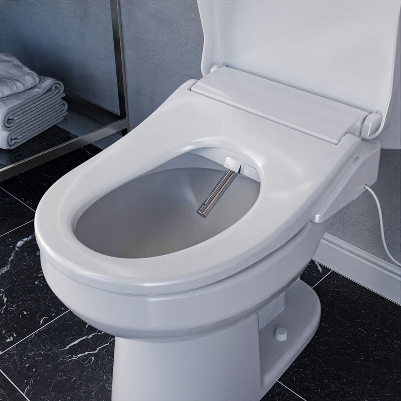 Electric Bidet Seat for Elongated Toilets with Auto Lid, Heated, Warm Water, Air Dryer, and Remote in White