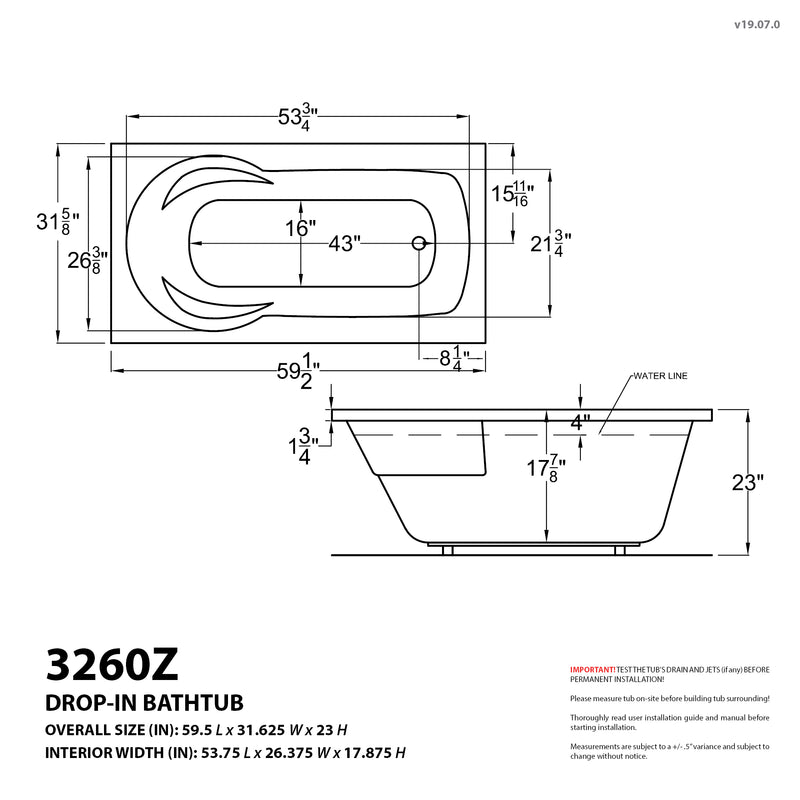 Atlantis Whirlpools Zircon Series 60 in. x 32 in. Rectangular Whirlpool Bathtub with Left Side Drain and V-Style Back Jets in Glossy White