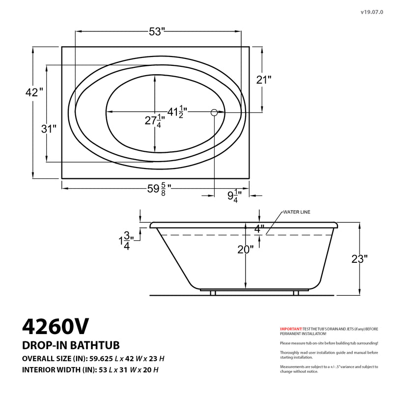 Atlantis Whirlpools Vogue 42 x 60 Rectangular Whirlpool Jetted Bathtub