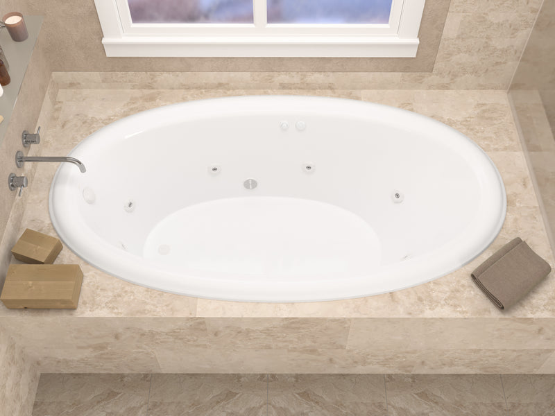 Atlantis Whirlpools Topaz Series 70 in. x 42 in. Oval Whirlpool Bathtub with Right Side Drain and V-Style Back Jets in Glossy Smooth White