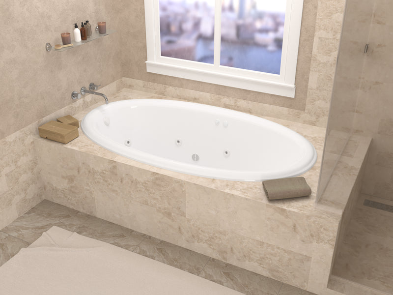 Atlantis Whirlpools Topaz Series 70 in. x 42 in. Oval Whirlpool Bathtub with Right Side Drain and V-Style Back Jets in Glossy Smooth White