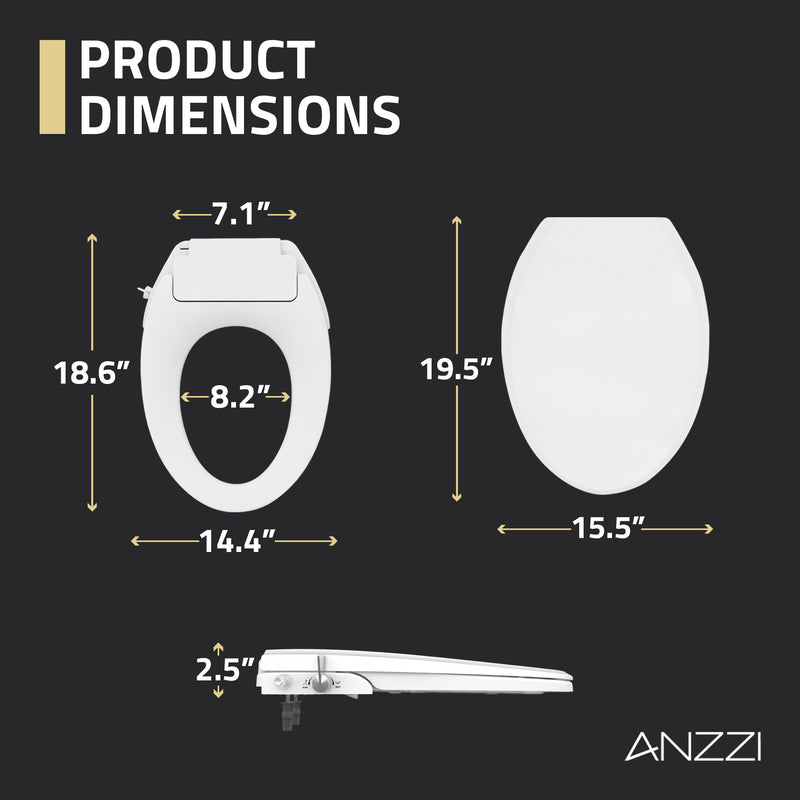 ANZZI Minnow 19 in. Elongated Manual Bidet Toilet Seat with Soft-Close Lid and Dual Self-Cleaning Nozzles