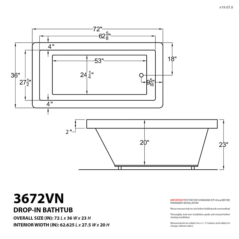 Atlantis Whirlpools Venetian 36 x 72 Rectangular Whirlpool Jetted Bathtub