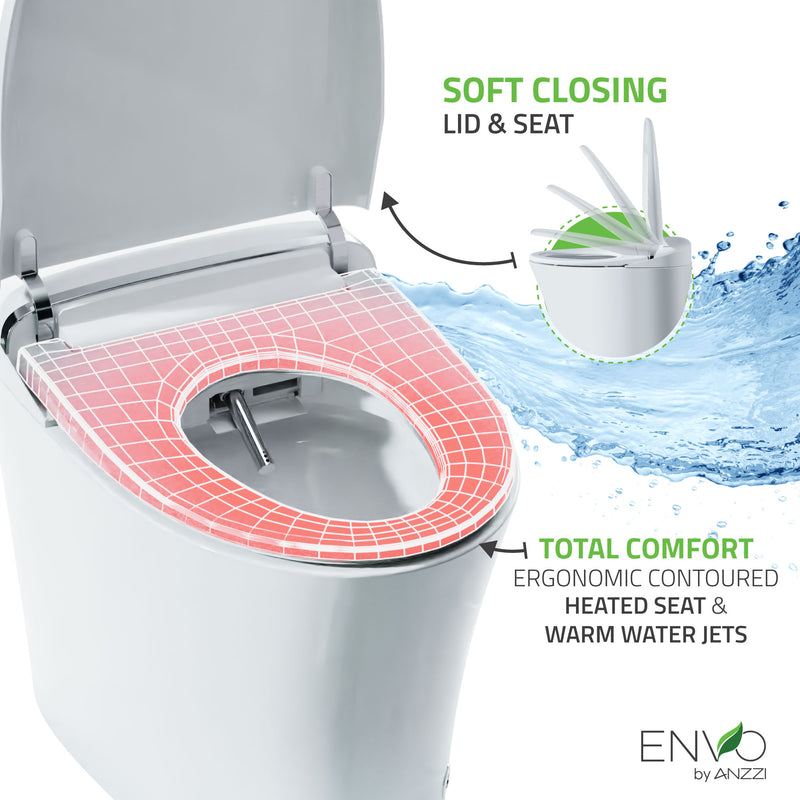 ANZZI ENVO Aura Elongated 1.28 GPF Smart Bidet Toilet with Remote Control, Auto Flush, and Heated Seat
