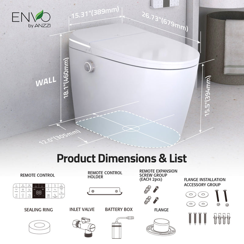 ANZZI ENVO Dia Series 1.28 GPF Smart Bidet Toilet with Auto Open, Dual Flush, and Heated Seat