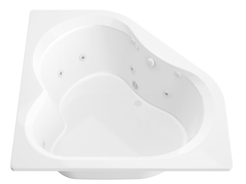 Atlantis Whirlpools Beryl Series 84 in. x 62 in. Corner Whirlpool Bathtub with Center drain and V-Style Back Jets in Glossy Smooth White