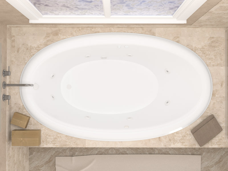 Atlantis Whirlpools Topaz Series 70 in. x 42 in. Oval Whirlpool Bathtub with Right Side Drain and V-Style Back Jets in Glossy Smooth White