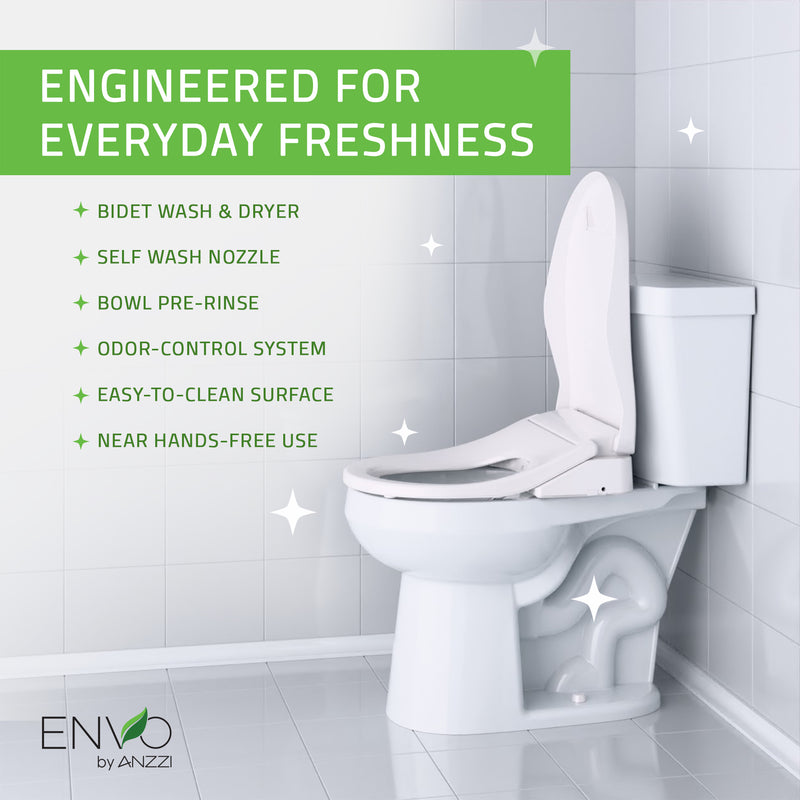 ANZZI Electric Bidet Seat with Heated Seat, Warm Water Wash, Air Dryer, and Wireless Remote