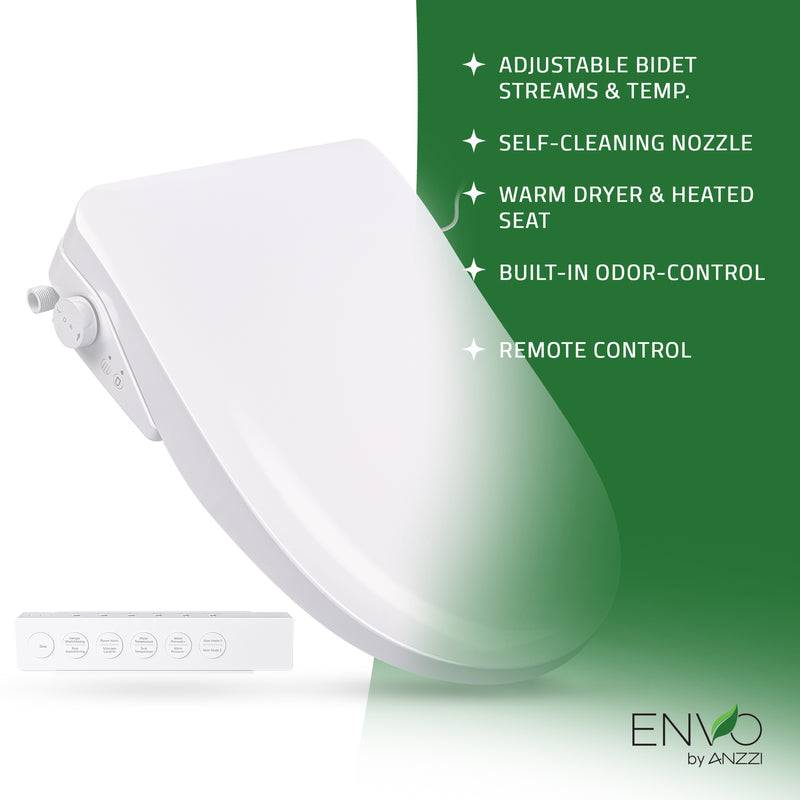 ANZZI Electric Bidet Seat with Heated Seat, Warm Water Wash, Air Dryer, and Wireless Remote