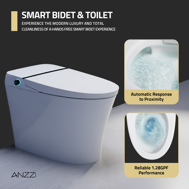 ANZZI Juno 26 in. Smart Toilet and Bidet Set with Heated Seat, Front & Rear Wash, and Foot Sensor