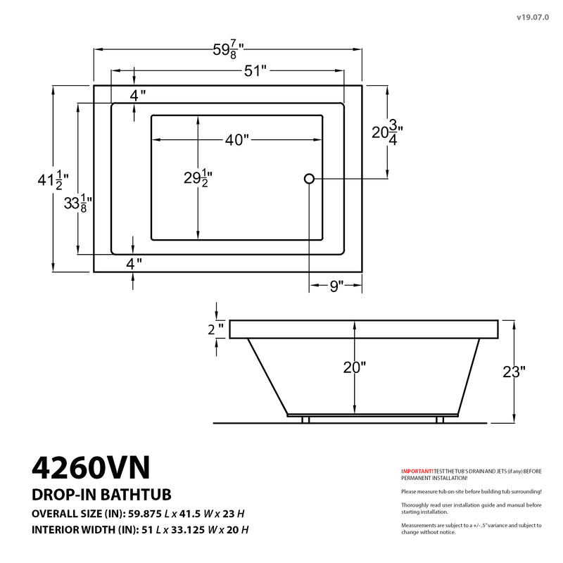Atlantis Whirlpools Sapphire Series 60 in. x 42 in. Rectangular Whirlpool Bathtub with Left Side Drain and V-Style Back Jets in Glossy White