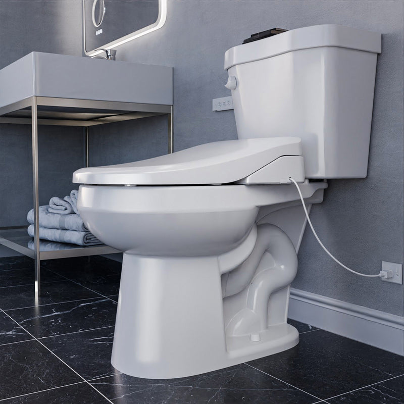 Electric Bidet Seat for Elongated Toilets with Auto Lid, Heated, Warm Water, Air Dryer, and Remote in White