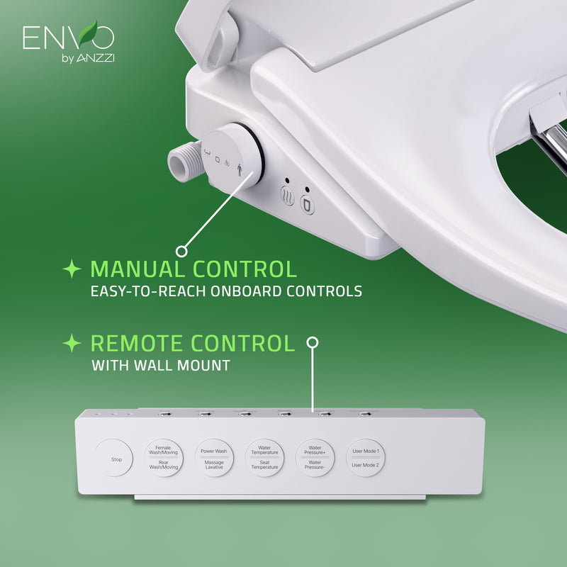 ANZZI Electric Bidet Seat for Elongated Toilets with Auto Lid, Heated Seat, Warm Water Wash, and Remote