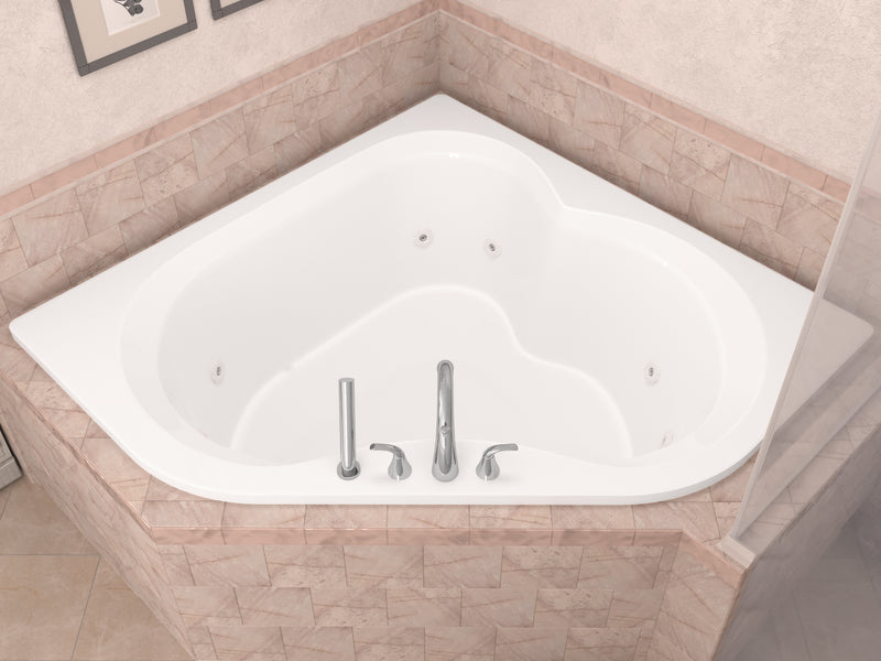 Atlantis Whirlpools Beryl Series 84 in. x 62 in. Corner Whirlpool Bathtub with Center drain and V-Style Back Jets in Glossy Smooth White
