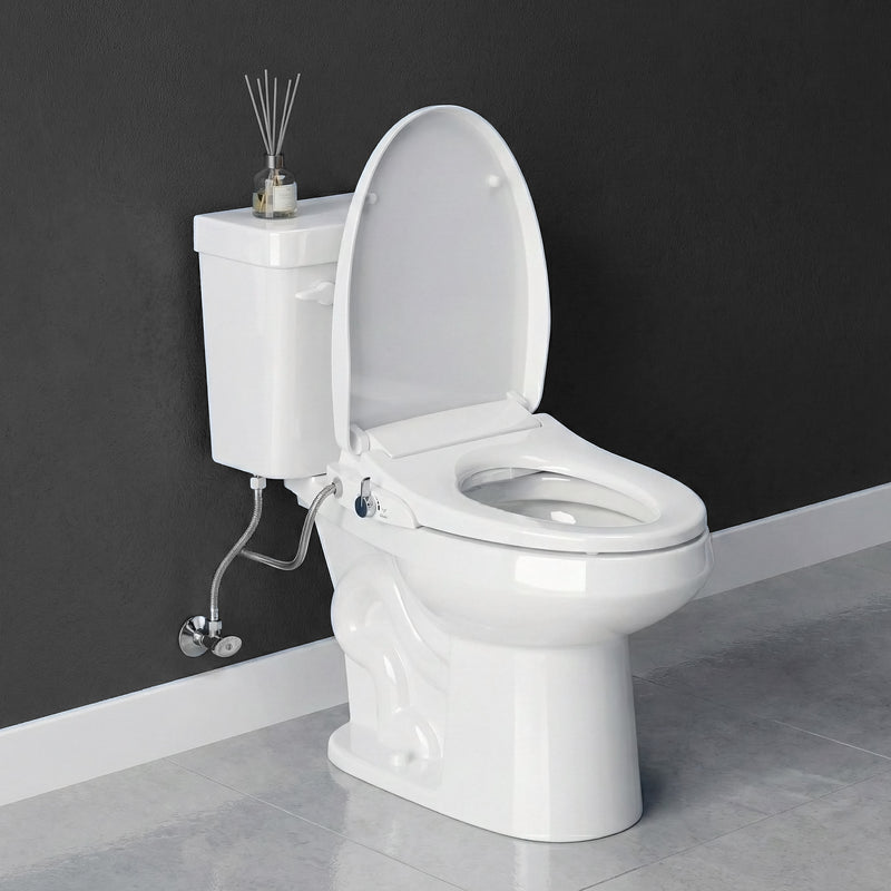 ANZZI Minnow 19 in. Elongated Manual Bidet Toilet Seat with Soft-Close Lid and Dual Self-Cleaning Nozzles