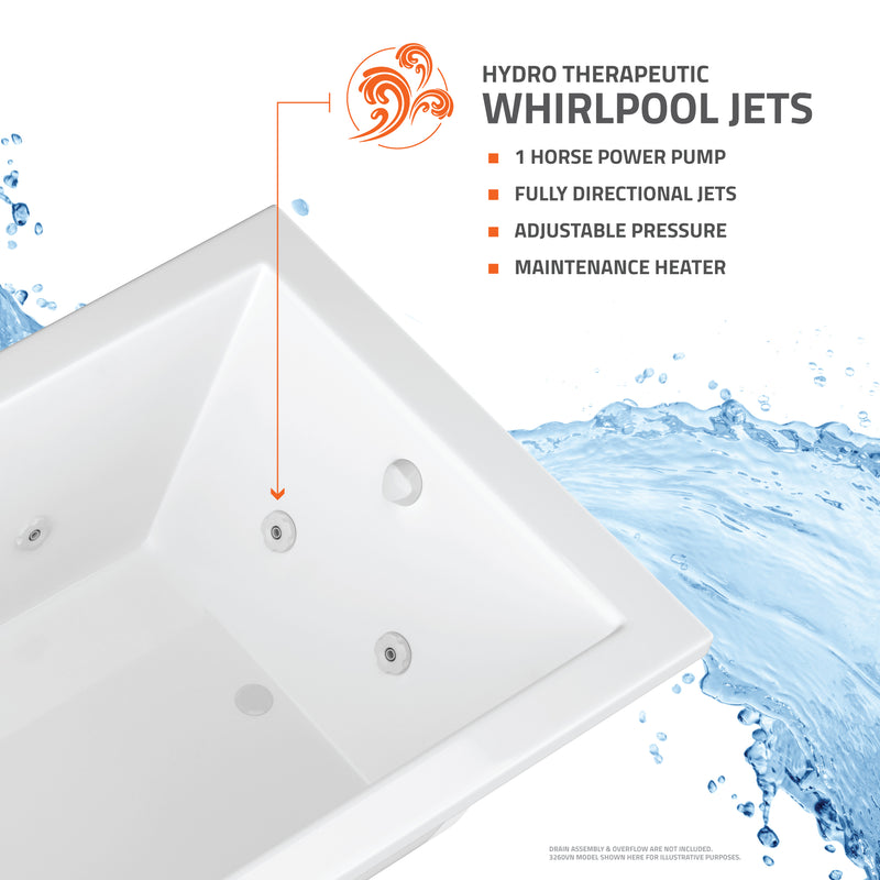 Atlantis Whirlpools Venetian 42 x 72 Rectangular Whirlpool Jetted Bathtub with Reversible Drain