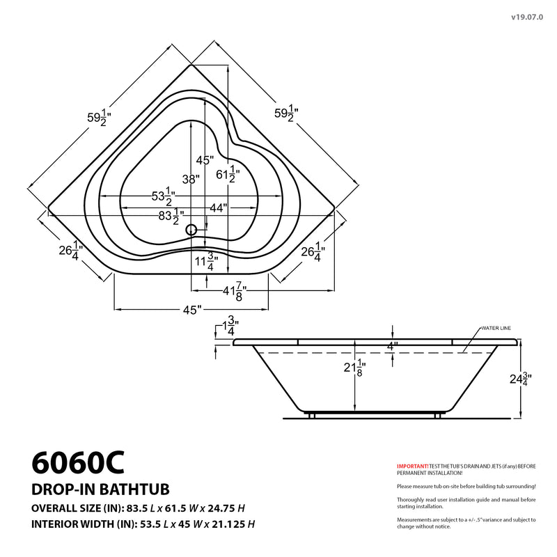 Atlantis Whirlpools Beryl Series 84 in. x 62 in. Corner Whirlpool Bathtub with Center drain and V-Style Back Jets in Glossy Smooth White