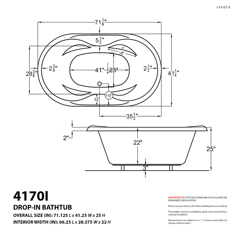 Atlantis Whirlpools Indulgence 41 x 70 Oval Whirlpool Jetted Bathtub