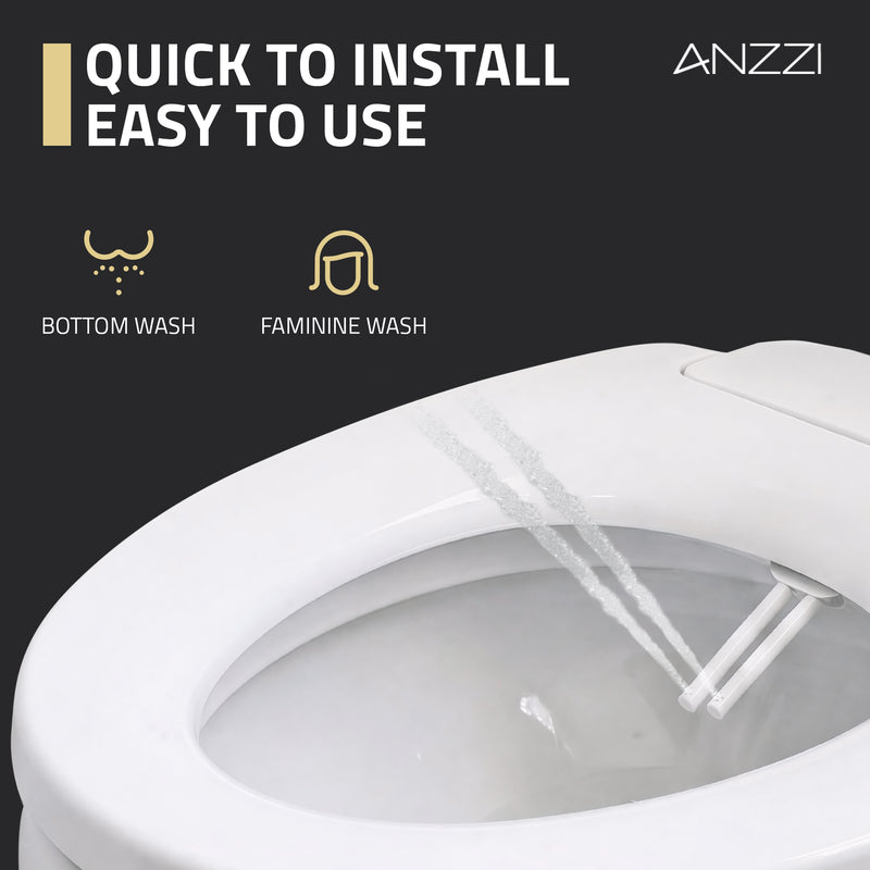 ANZZI Minnow 19 in. Elongated Manual Bidet Toilet Seat with Soft-Close Lid and Dual Self-Cleaning Nozzles