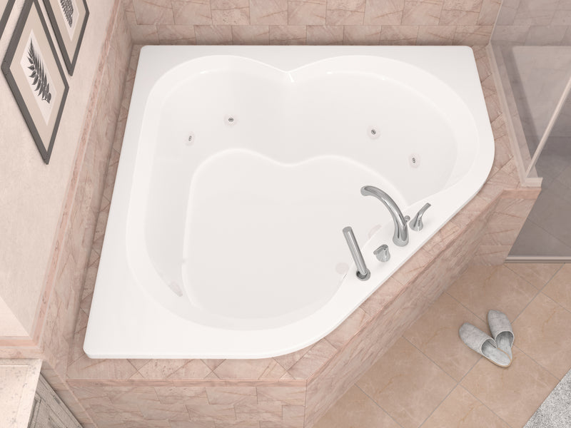 Atlantis Whirlpools Beryl Series 84 in. x 62 in. Corner Whirlpool Bathtub with Center drain and V-Style Back Jets in Glossy Smooth White