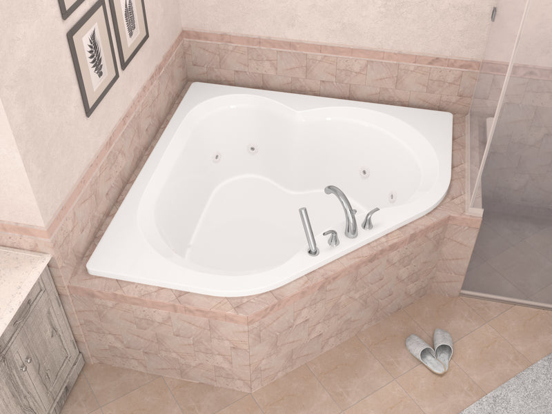 Atlantis Whirlpools Beryl Series 84 in. x 62 in. Corner Whirlpool Bathtub with Center drain and V-Style Back Jets in Glossy Smooth White
