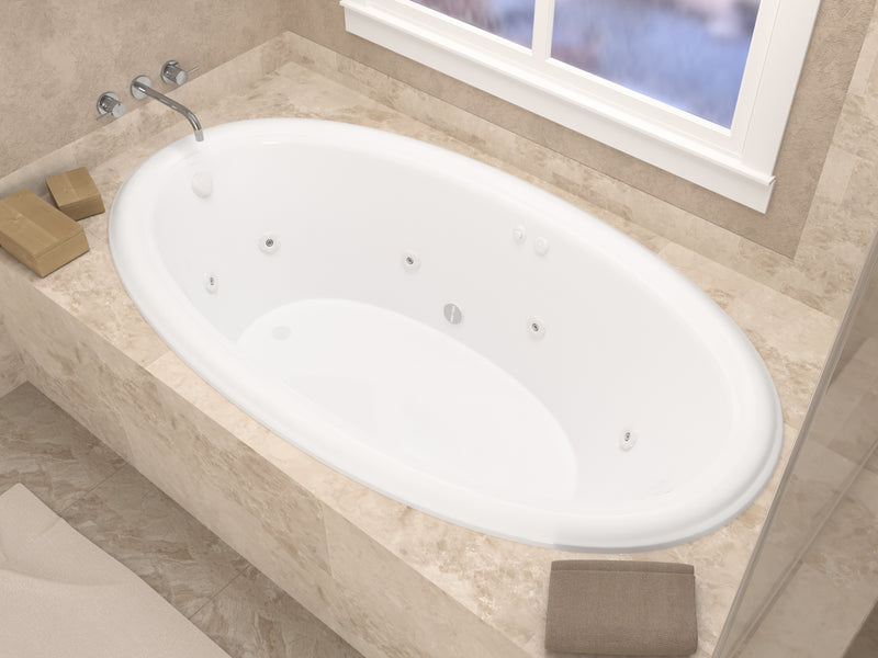 Atlantis Whirlpools Topaz Series 70 in. x 42 in. Oval Whirlpool Bathtub with Right Side Drain and V-Style Back Jets in Glossy Smooth White