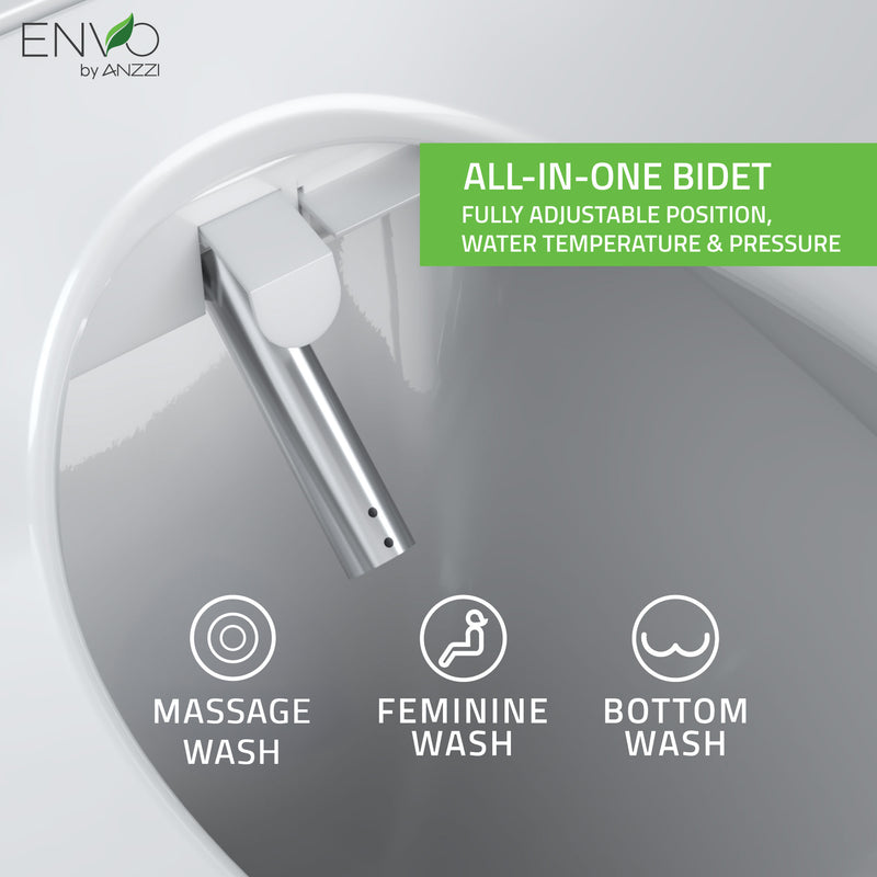 ANZZI Electric Bidet Seat for Elongated Toilets with Auto Lid, Heated Seat, Warm Water Wash, and Remote