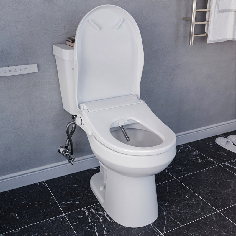 Electric Bidet Seat for Elongated Toilets with Auto Lid, Heated, Warm Water, Air Dryer, and Remote in White