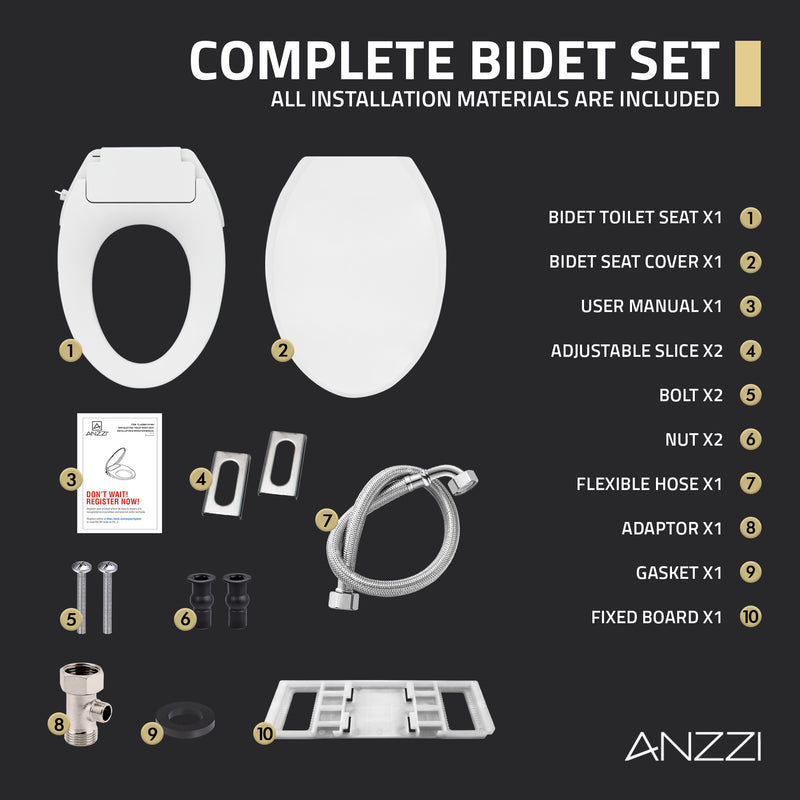 ANZZI Minnow 19 in. Elongated Manual Bidet Toilet Seat with Soft-Close Lid and Dual Self-Cleaning Nozzles