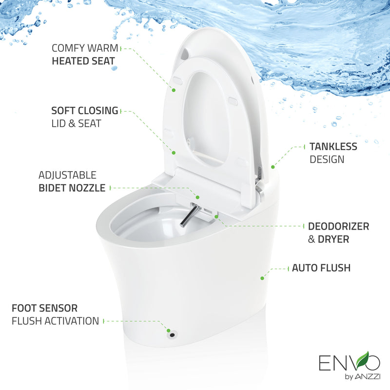 ANZZI ENVO Aura Elongated 1.28 GPF Smart Bidet Toilet with Remote Control, Auto Flush, and Heated Seat