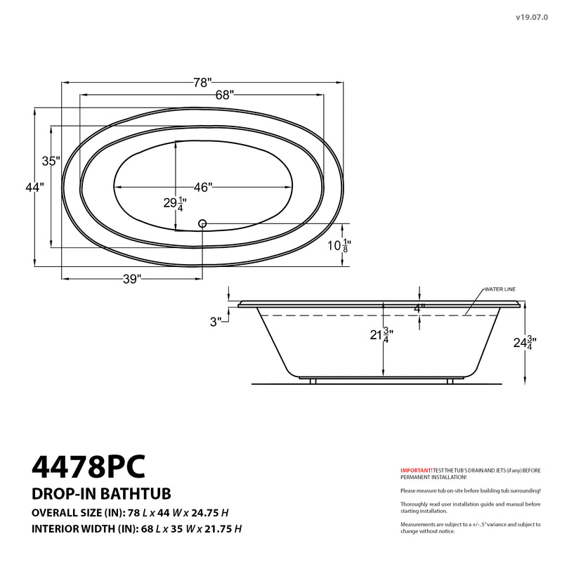 Atlantis Whirlpools Petite 44 x 78 Oval Whirlpool Jetted Bathtub