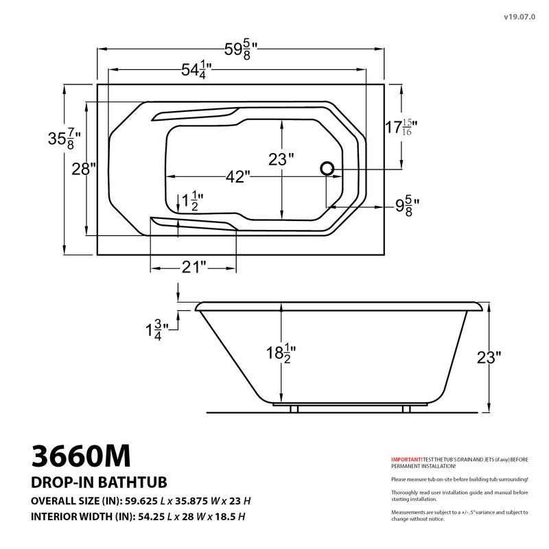 Atlantis Whirlpools Mirage 36 x 60 Rectangular Whirlpool Jetted Bathtub