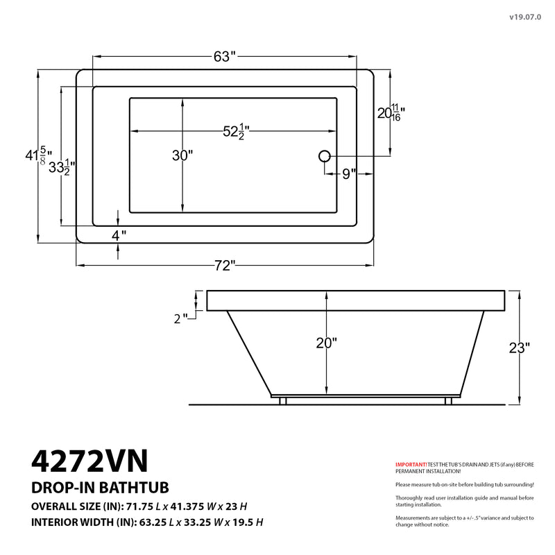 Atlantis Whirlpools Venetian 42 x 72 Rectangular Whirlpool Jetted Bathtub